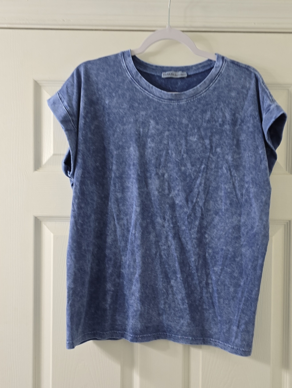 Zenana Halo Washed Cuffed Short Sleeve Top - Large